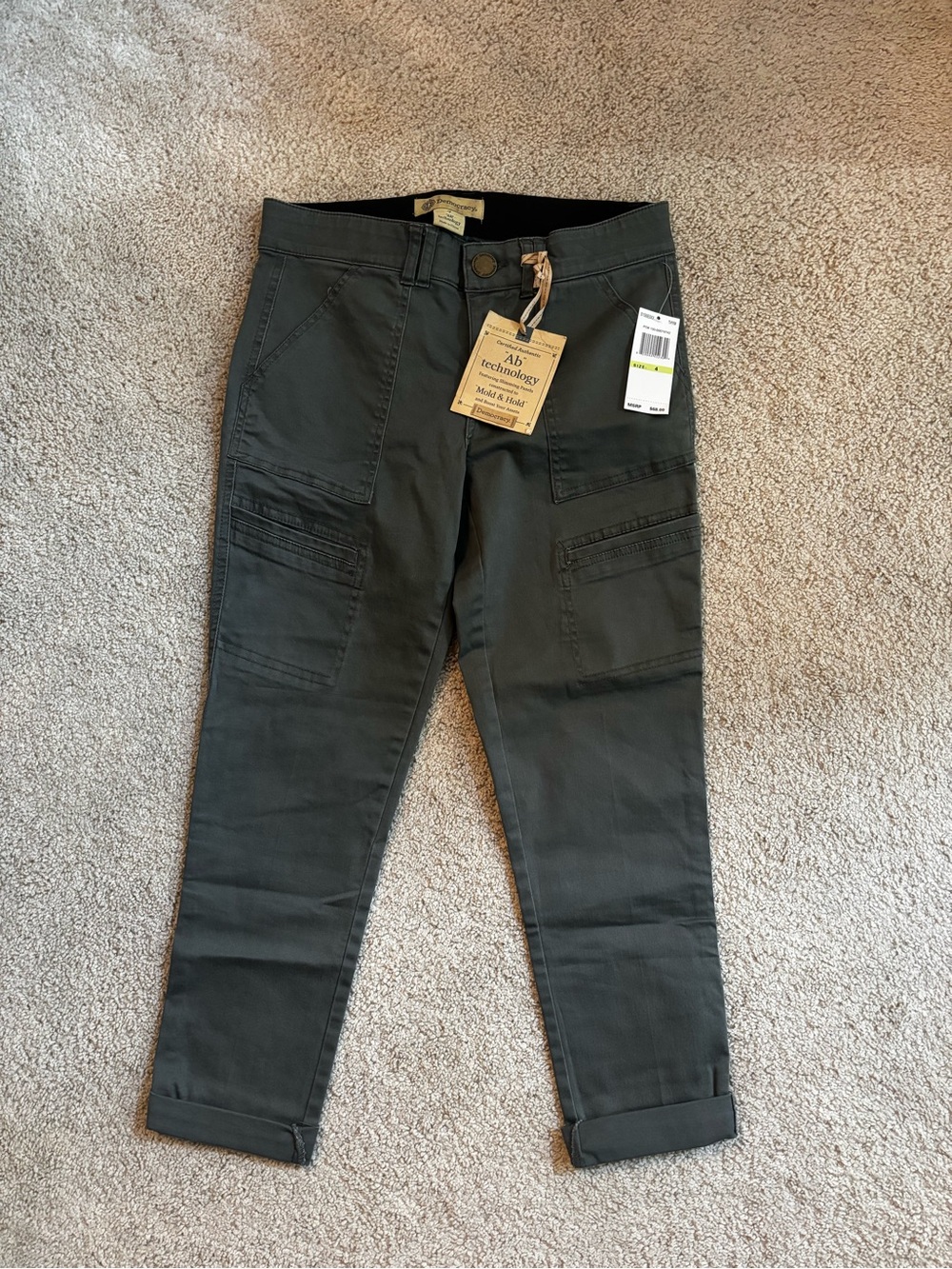 Democracy Dark Sage Cropped Cargo Pants with Patch Pockets
